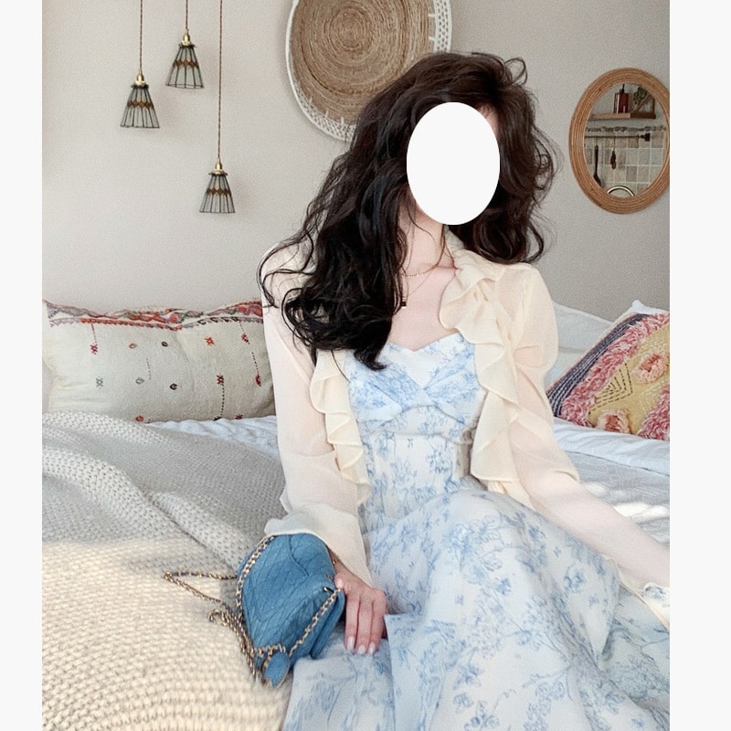 【中国直邮】爪哇岛 夏季新品 印花双色连衣裙 M码 绿色款