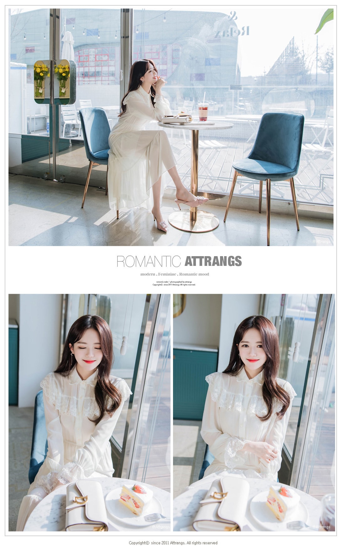 【韩国直邮】ATTRANGS 刺绣蕾丝荷叶边多层连衣裙 奶油色 均码