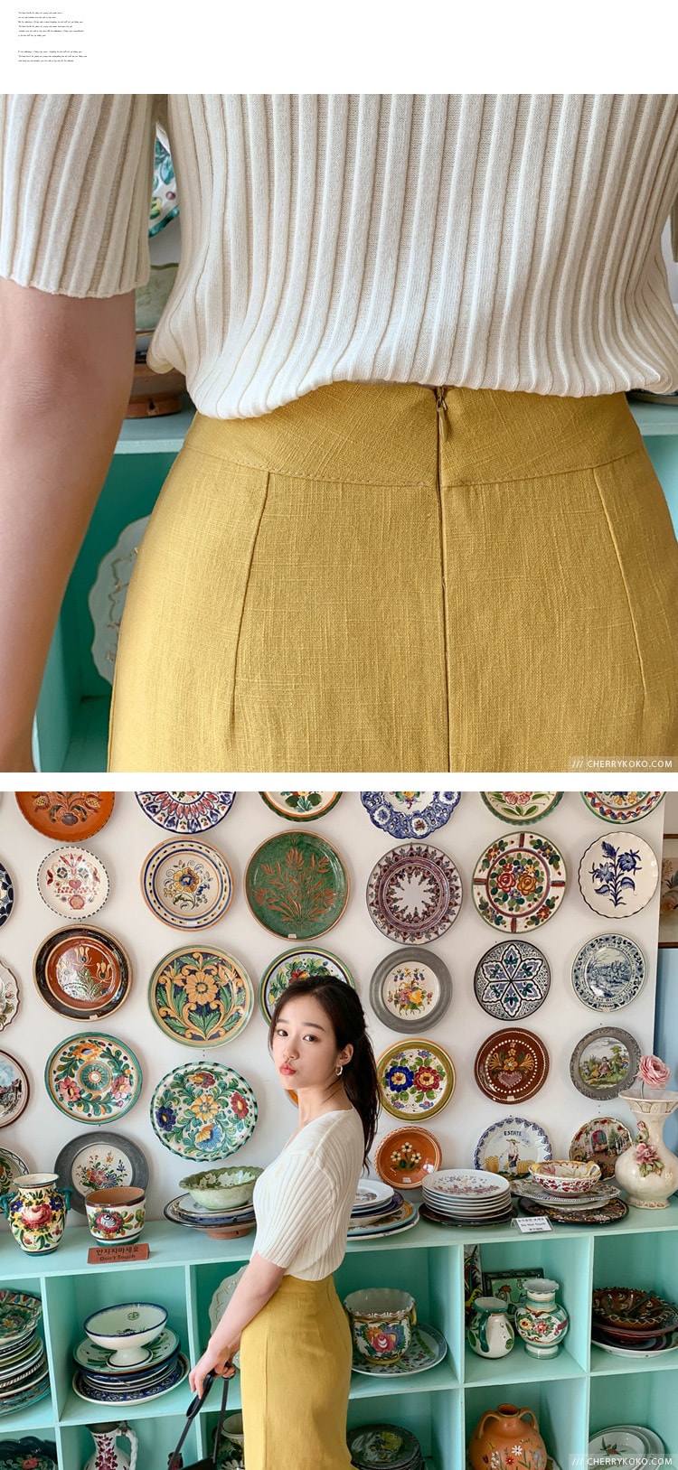 【韩国直邮】CHERRYKOKO 直筒设计修身高腰纯色长裙 黄色 m