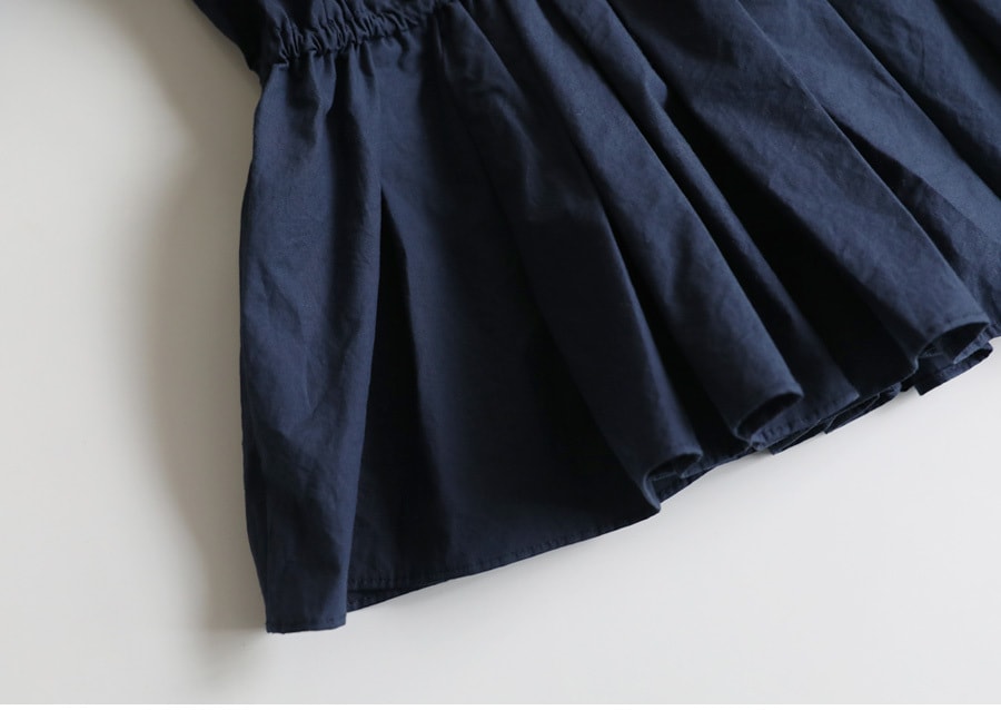 【韩国直邮】CHERRYKOKO 圆领套头七分袖收腰设计衬衫 深蓝色 free