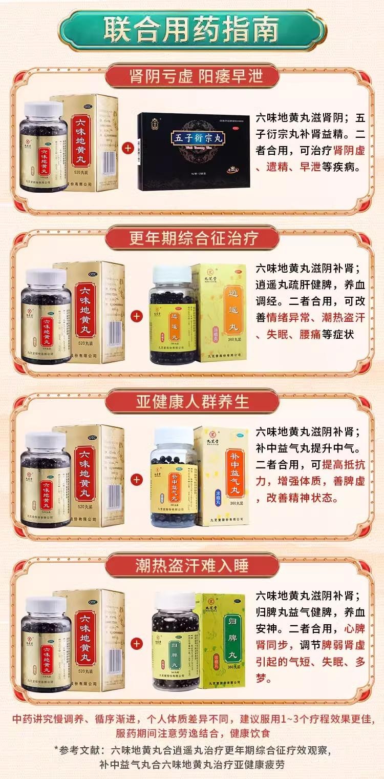 【中国直邮】 九芝堂 六味地黄丸 520丸 1盒 补肾 男士补精强肾  专科用药 阴虚肾虚