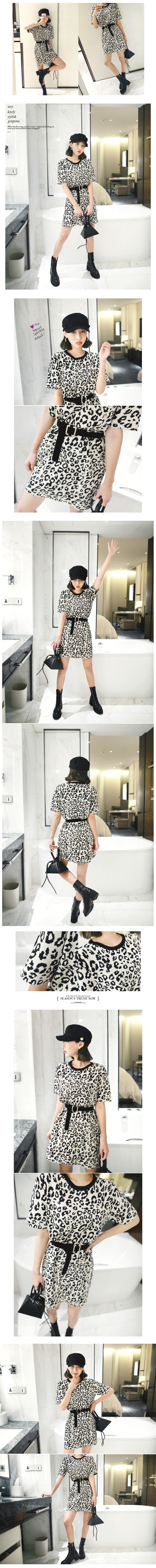 [KOREA] Leopard Sweater Dress #Beige&amp;Black One Size(S-M) [免费配送]