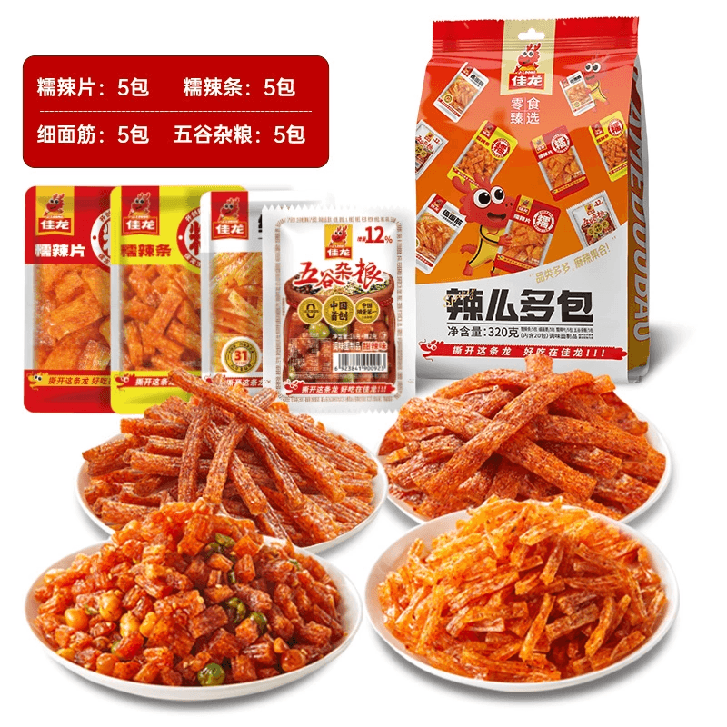 【中國直郵】 佳龍 辣麼多包五穀麻辣辣條兒時經典懷舊解饞休閒小零食320gx1袋(含20包)