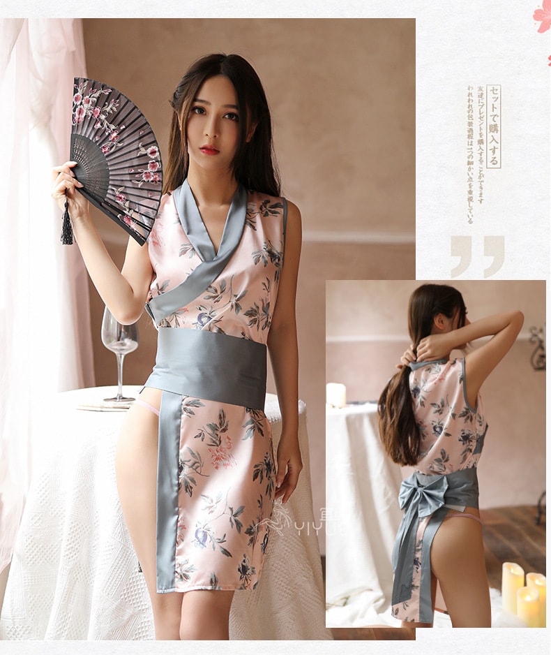 【中國直郵】宜約 新款cosplay 日式和服女 性感旗袍制服 藕粉色一套