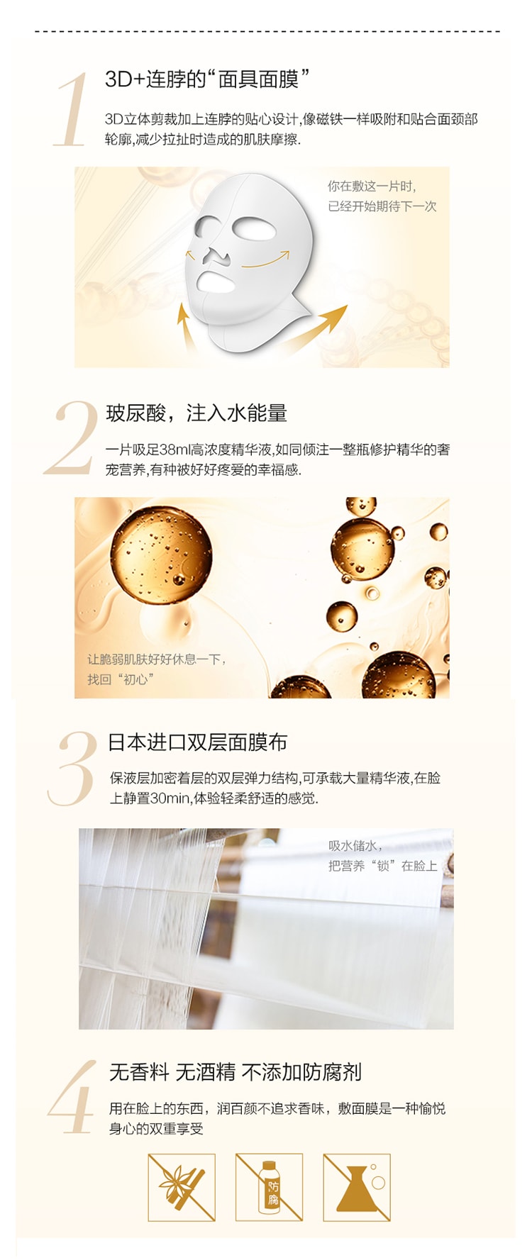 中国 润百颜 海外白金版 蜂巢玻尿酸水润3D修复面膜 38g x 5片