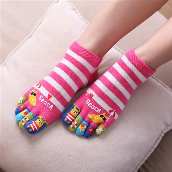 Cute Funny Cartoon Toe Socks for Women Girls Soft Breathable Pure Cotton Socks for School Girl Pink 1 Pair