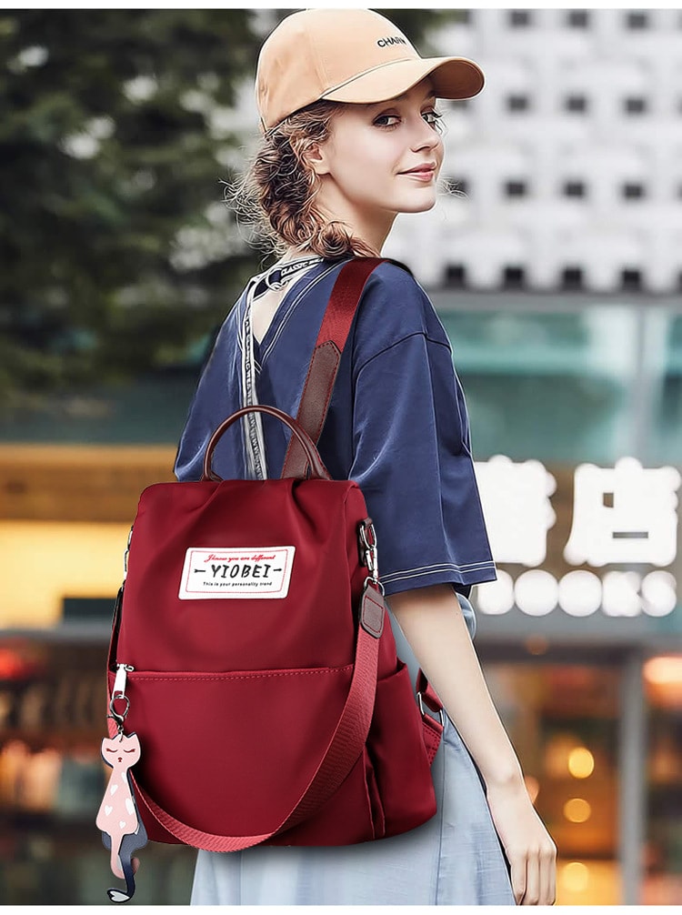 中國 奢笛熊 新款混搭時尚牛津布休閒女士旅行包背包 紅色