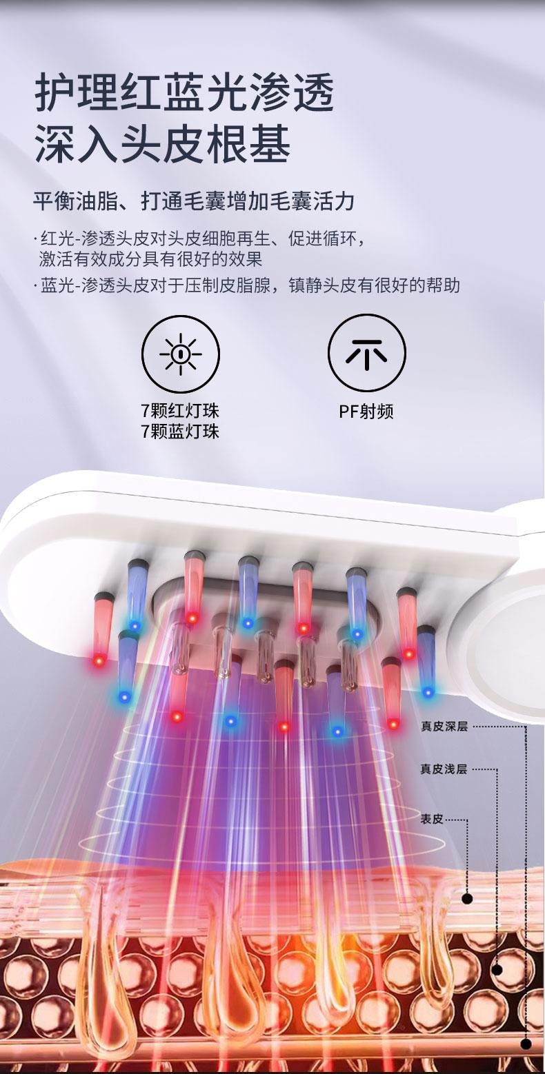 【中國直郵】 晶雅家 頭皮上藥器米諾上藥器滾珠紅藍光電動按摩梳生發育髮梳 黑色 170g 一台裝