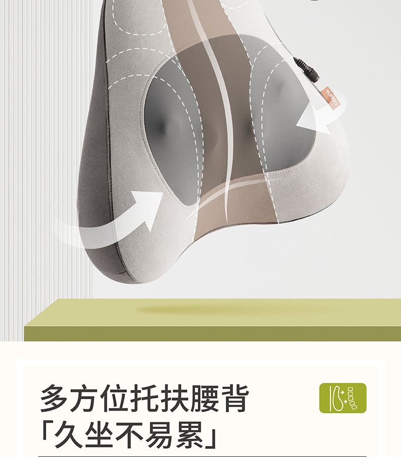【中国直邮】允宝  腰部按摩器热敷腰靠垫缓解疲劳腰神器揉捏按摩仪  牛油果绿