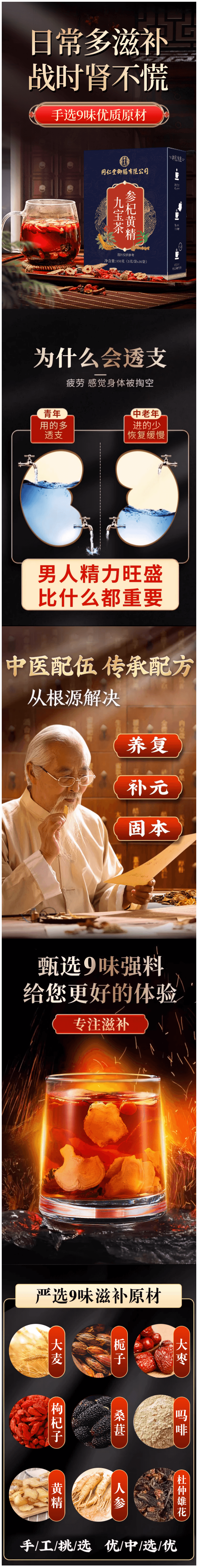 同仁堂御膳 同仁堂九宝茶150g/盒(5g*30) 男性养生 枸杞大枣黄精 杜仲雄花
