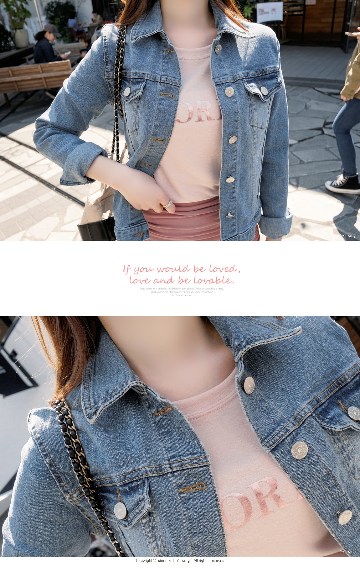 【韩国直邮】ATTRANGS 纯色反光字母圆领短袖T恤 粉色 均码