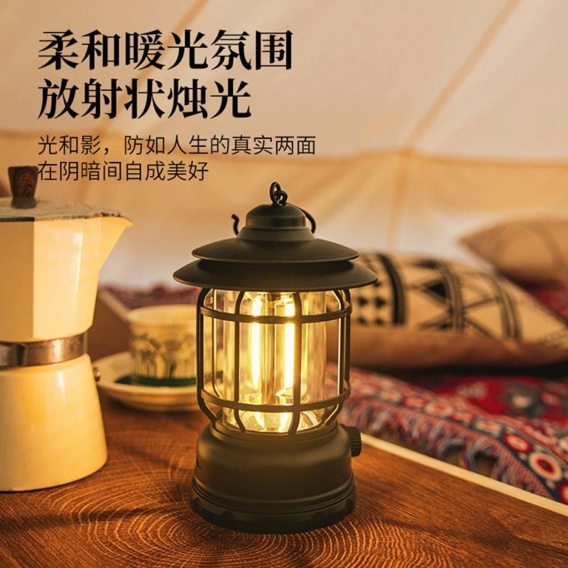 【中国直邮】 户外露营灯 手提多功能便携式LED营地灯 帐篷灯 Type-C充电 复古马灯 - 白色 1个