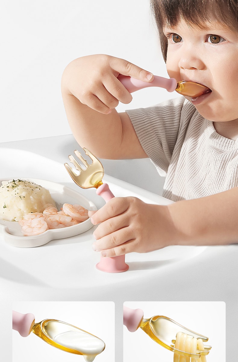 【中国直邮】Bc Babycare宝宝勺子学吃训练婴儿勺子叉子套装 PPSU儿童餐具自主进食 冰川蓝