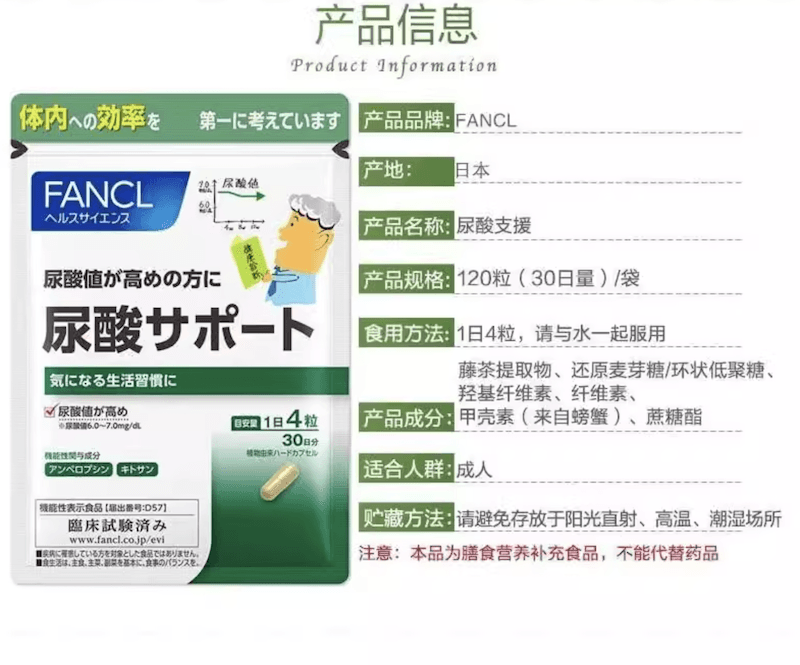 【日本直效郵件】FANCL尿酸支援 降尿酸值管理營養素預防痛風120粒30天量