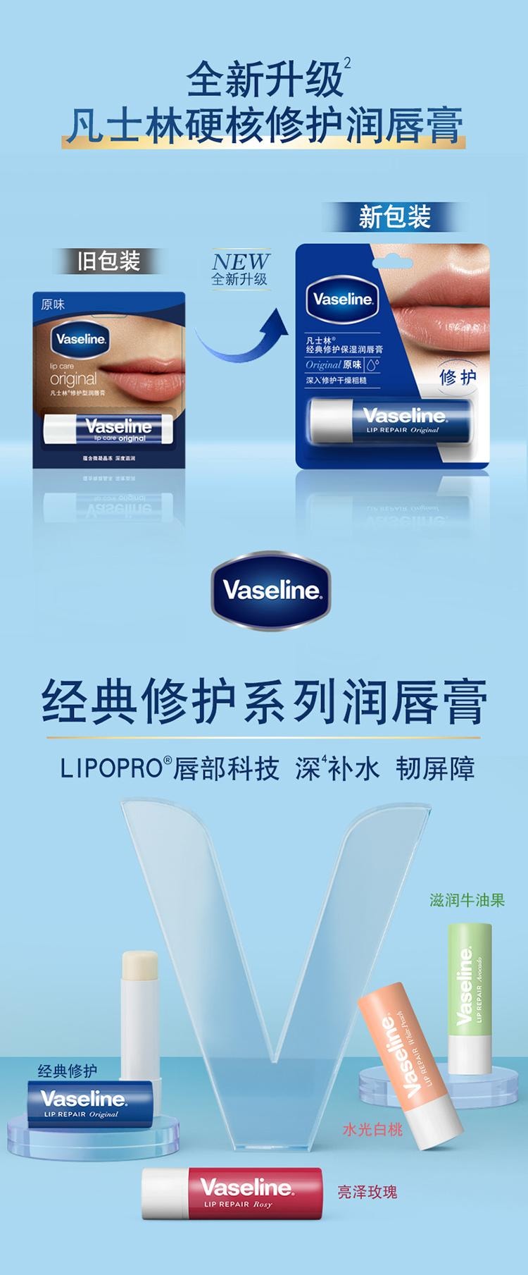 【中国直邮】日本 凡士林 经典修护保湿润唇膏 原味 3.5g