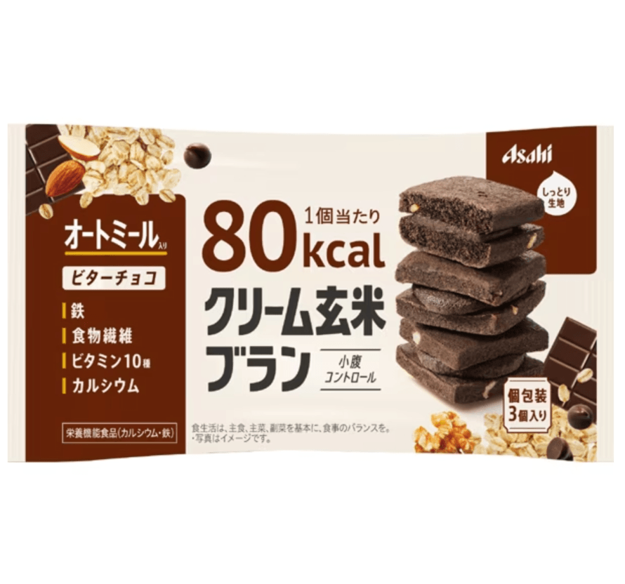 【日本直邮】朝日ASAHI玄米 燕麦系列 80Kcal 苦咖啡玄米夹心饼干零食代餐 54g