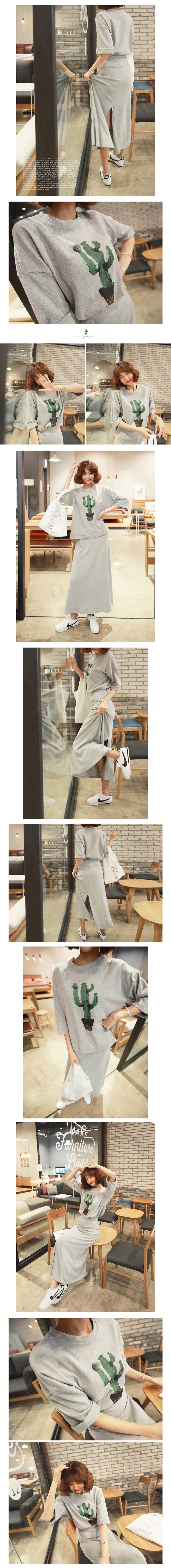 韩国正品 MAGZERO 仙人掌图案和服袖T恤 #灰色 均码(S-M) [免费配送]