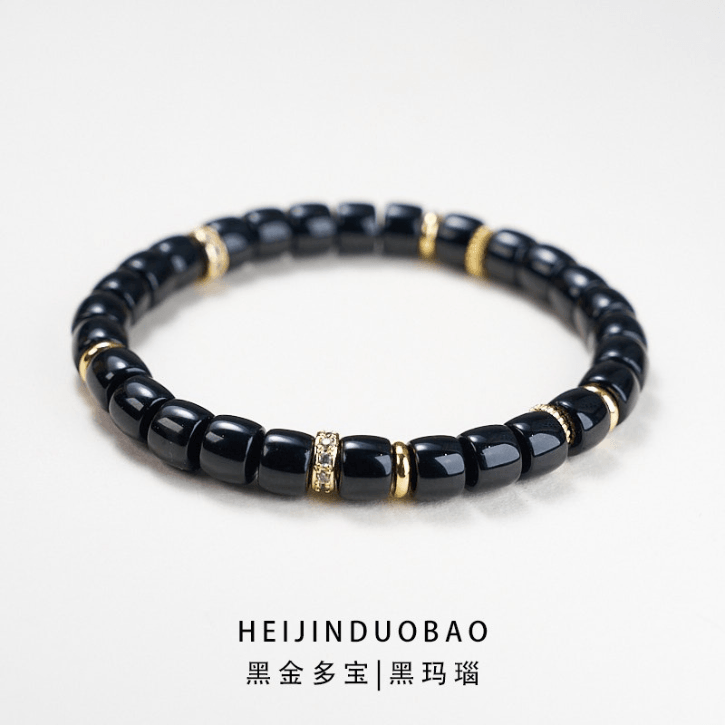 十二月精选 多宝能量水晶玛瑙手串 黑金多宝 黑玛瑙  1串 辟邪招财 凝聚能量 守护安康