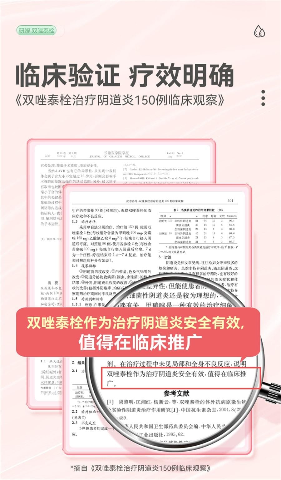 【中國直郵】 妍婷 陰道炎婦科用藥雙唑泰栓消炎陰道膨脹栓凝膠甲硝唑銣克黴挫陰道片 7粒/盒