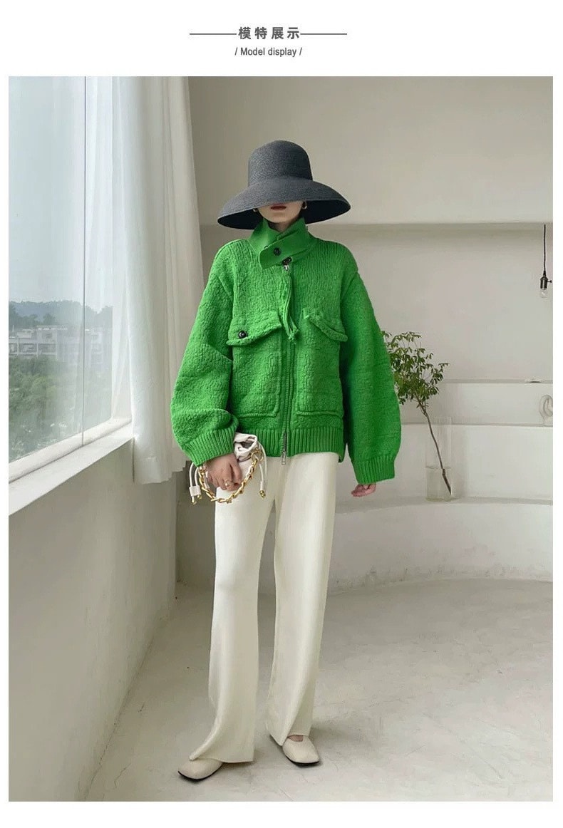 中國直郵 莉亞蓓琪 設計感重工立領時尚潮上衣高級感毛衣女 白色 均碼