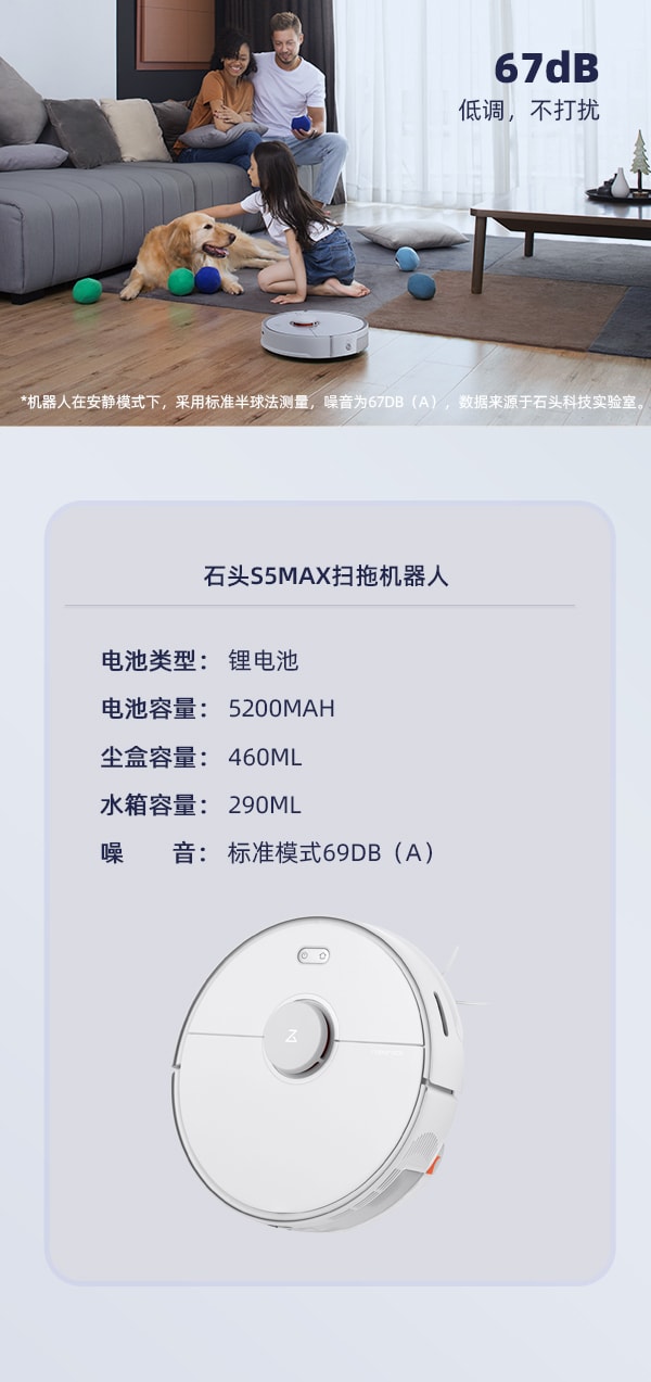 石頭S5Max掃地拖地機器人(白色) 超強吸力 大容量電控水箱 高效不間斷清掃