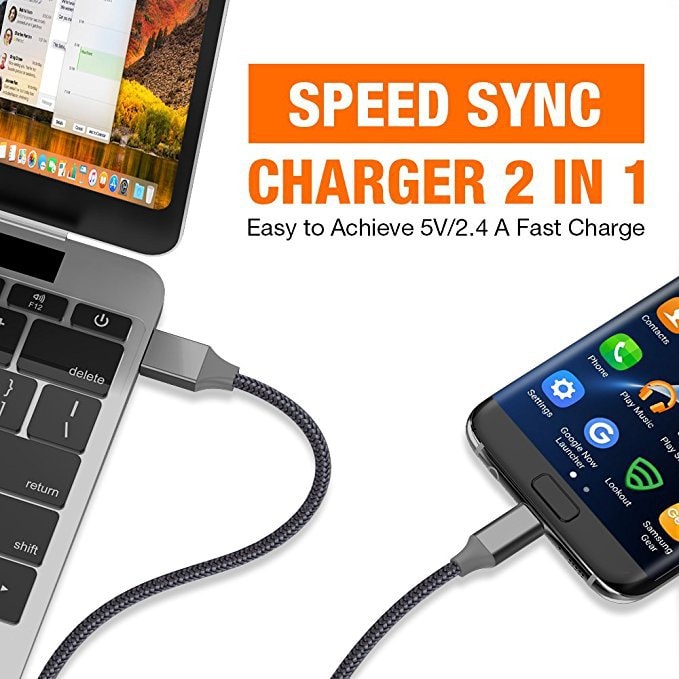 Micro USB Cable Android Micro USB to USB 2.0 Cable (2-Pack6.6Ft) Nylon Braided Sync and Fast Charging Cable