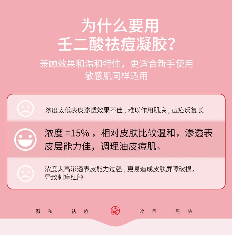 【中國直郵】 歌寶蓮 15%壬二酸祛痘凝膠 去黑頭痘印 收縮毛孔粉刺 30g/支