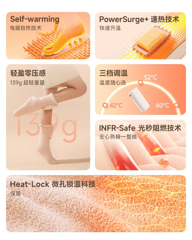 【中国直邮】 冇心 充电加热发热袜子暖脚神器女生床上睡觉办公室充电暖腿宝礼物   喵喵暖白