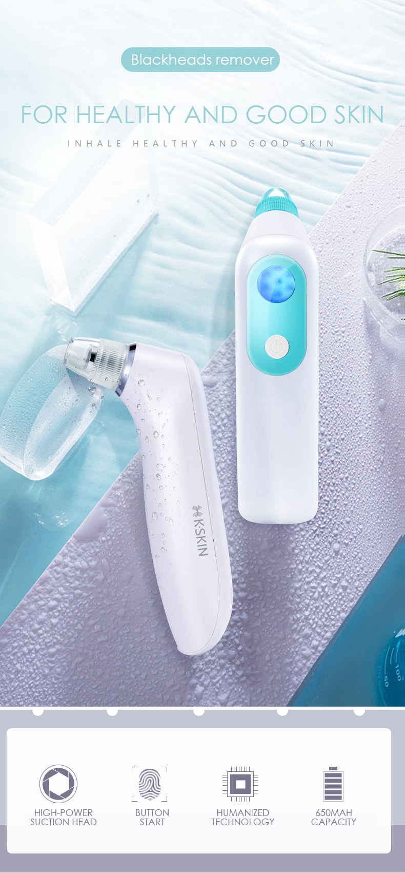K·SKIN金米 電動吸黑頭儀 去粉刺小氣泡美容儀器 毛孔清潔導出儀KD802白色 1台