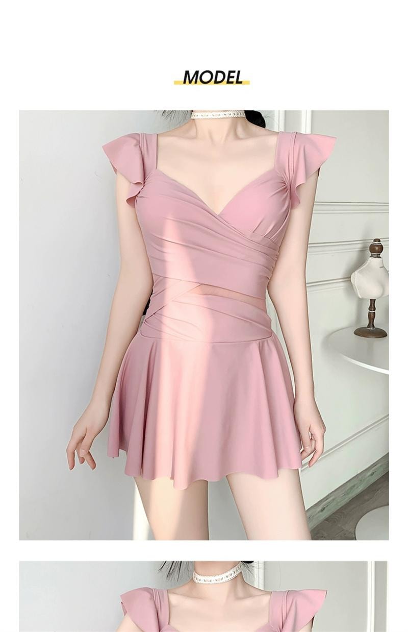 【中国直邮】 亲太太 泳衣女裙式连体性感修身显瘦遮肉小胸钢托聚拢 黑色L(建议100-110斤)1件装