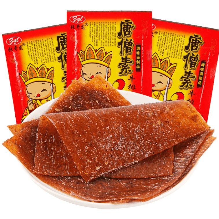 【中国直邮】 张奇龙 唐僧素肉牛排辣条   儿时经典零食怀旧大辣片 5袋*20g