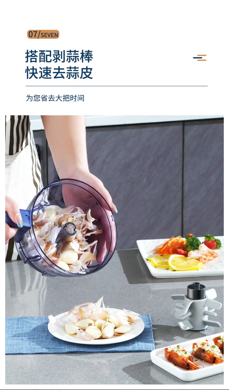 【中国直邮】美之扣  厨房电动绞肉机绞蒜器子母辅食器双刀双杯USB搅拌蒜泥器  紫兰色