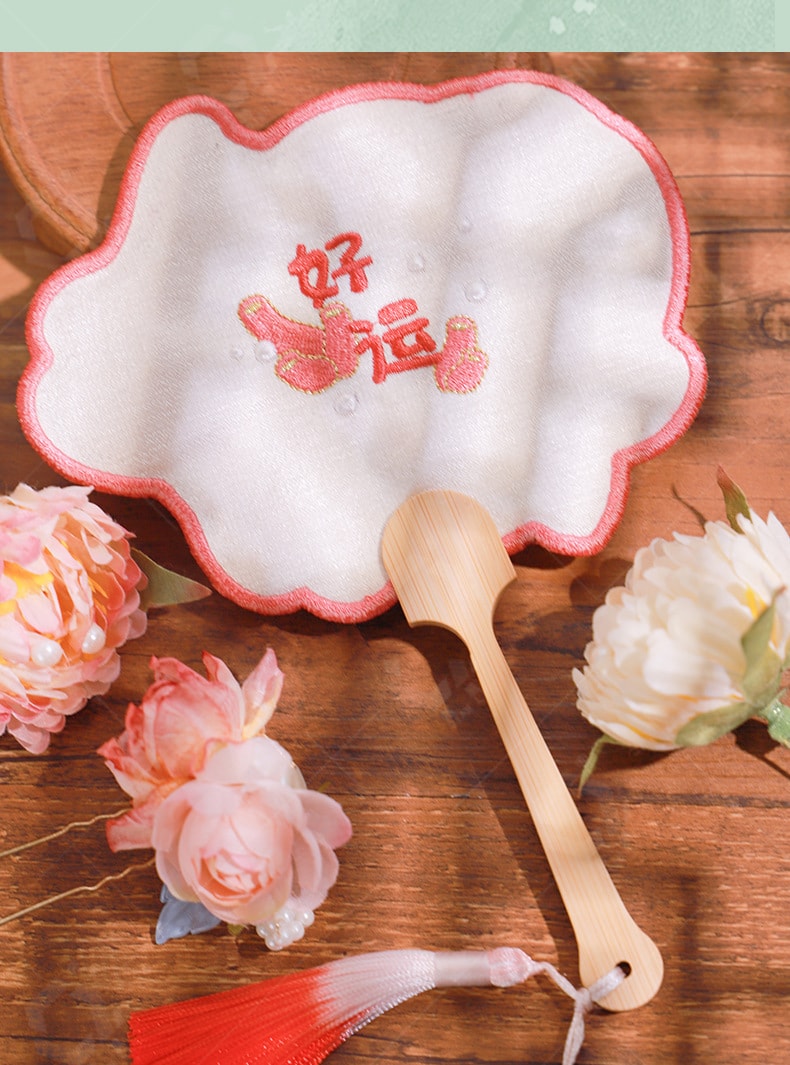 Hand-Shaped Embroidery Fan Decorative Portable Cultural Fan -Lotus Style 1 Piece