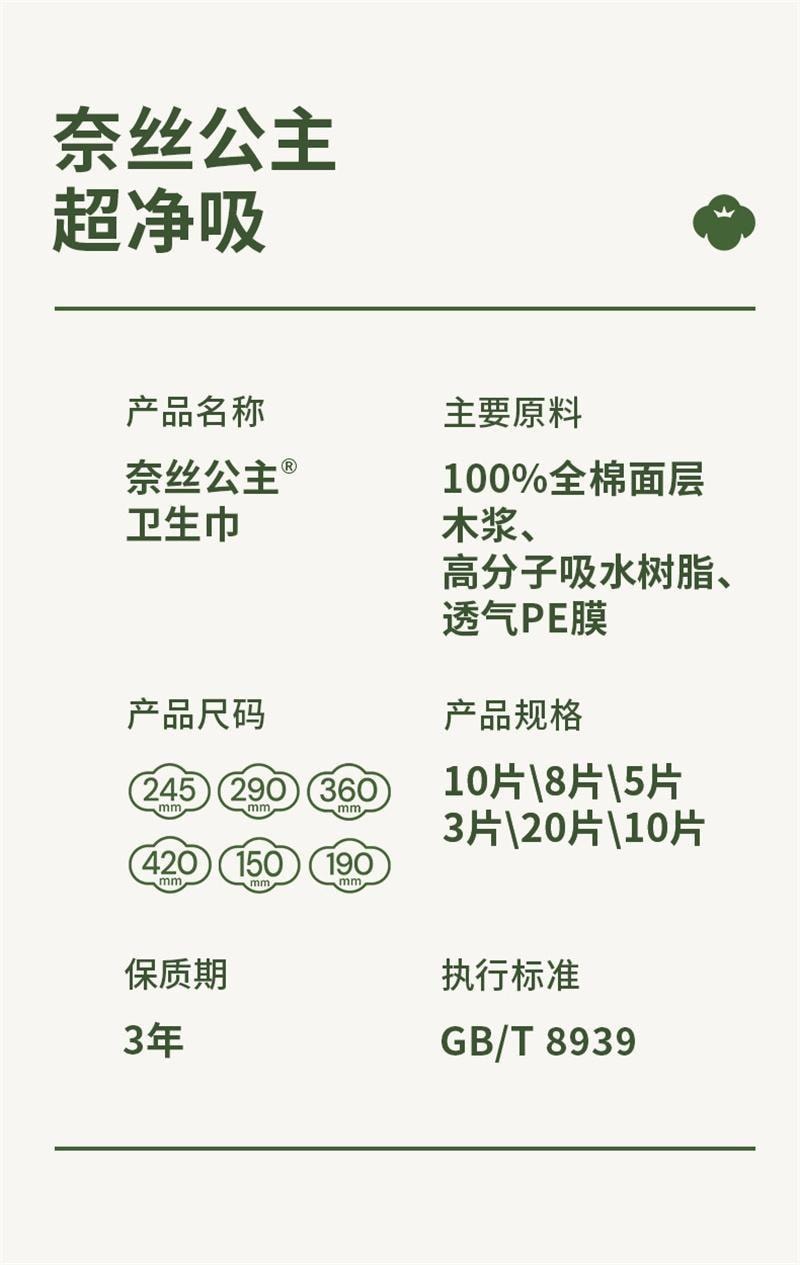 【中國直郵】全棉時代 奈絲公主衛生巾女生純棉親膚超薄 日用 245mm 10片/包