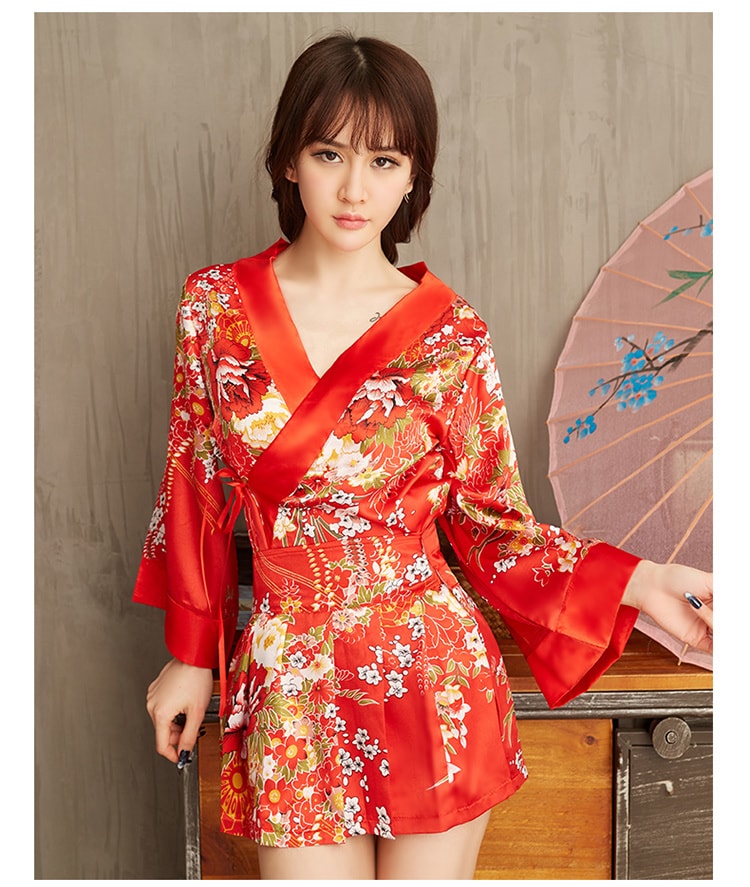 deep red edge Kimono One size
