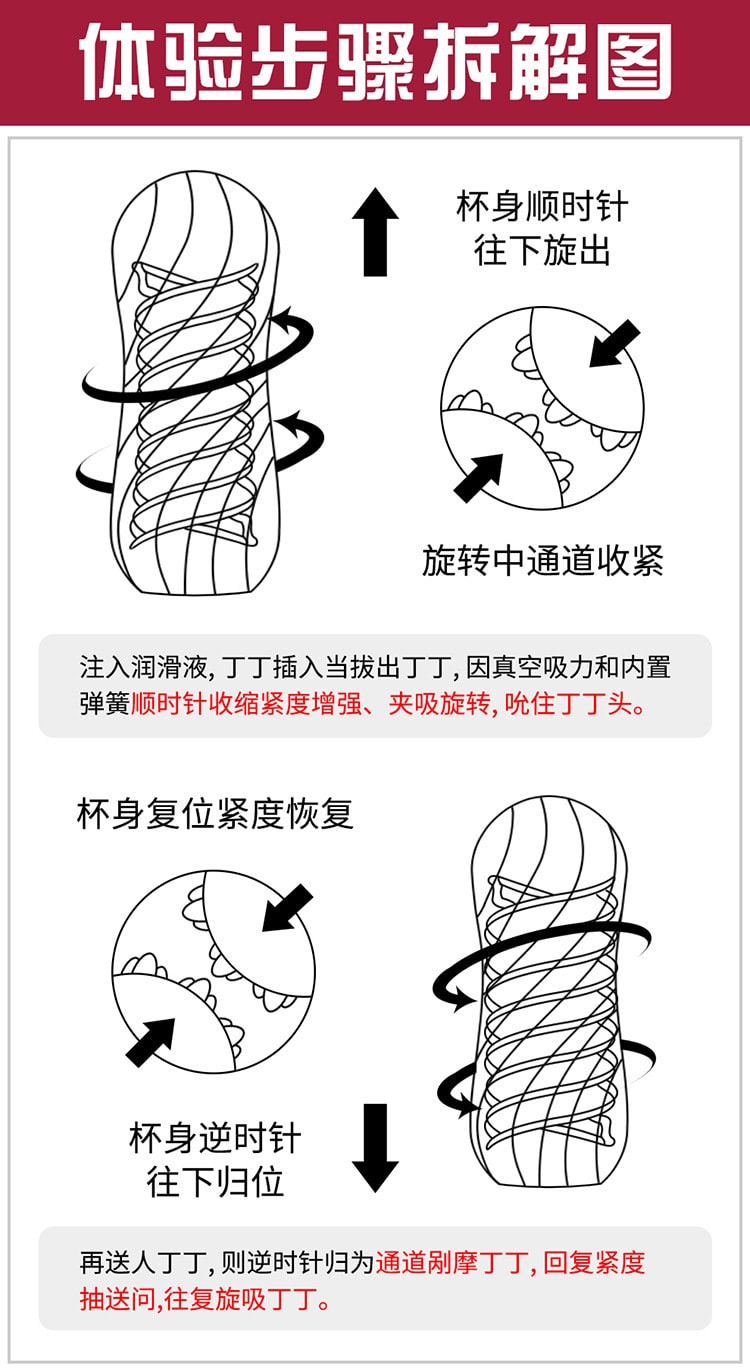 【中国直邮】撸撸杯 螺旋红丸 男士训练器飞机杯  FITE(红色)