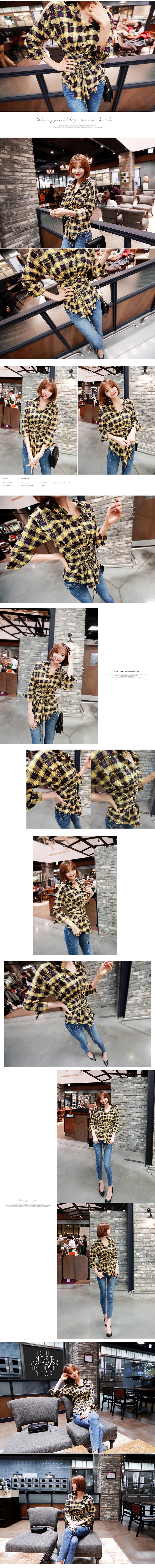 KOREA Distressed plaid corset shirt #Yellow One Size(S-M) [Free Shipping]