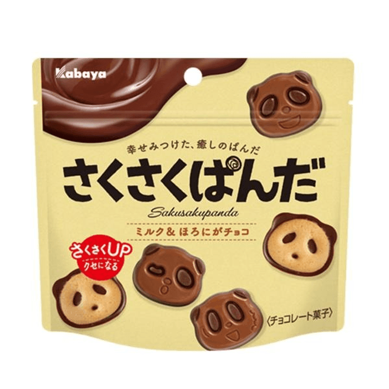 日本KABAYA 卡巴也 可爱熊猫香浓巧克力饼干 牛奶 苦巧克力 47g