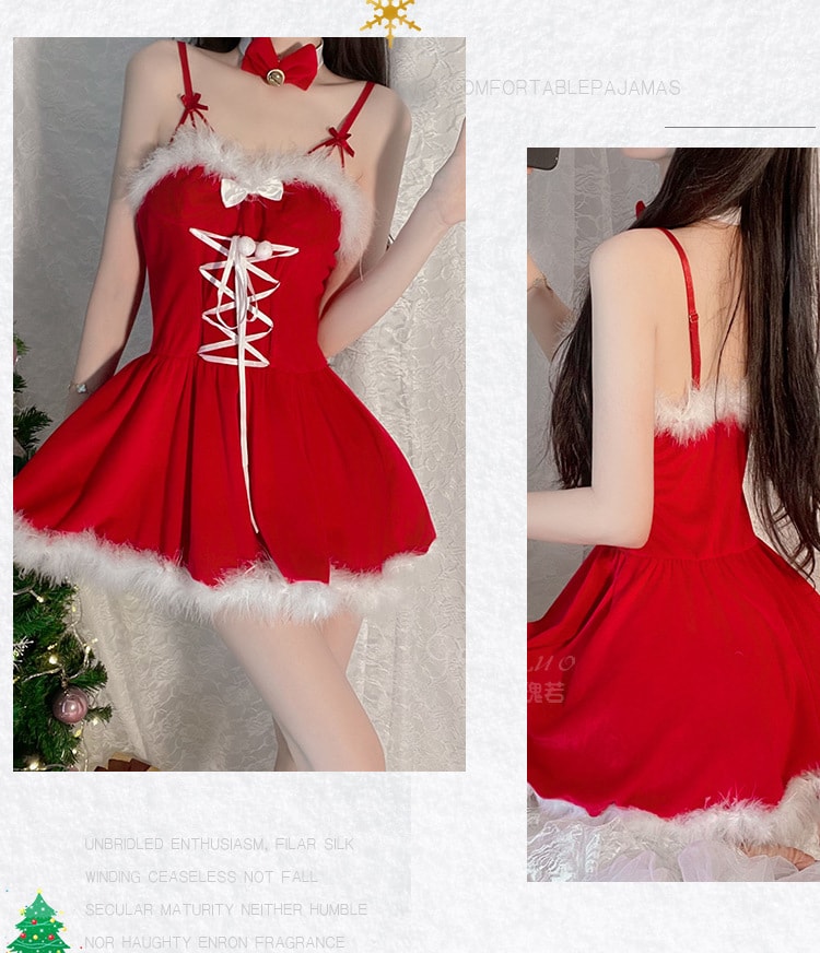 【中國直郵】瑰若 情趣內衣 兔女郎聖誕裝套裝 均碼 酒紅色(聖誕節成人專屬禮物)