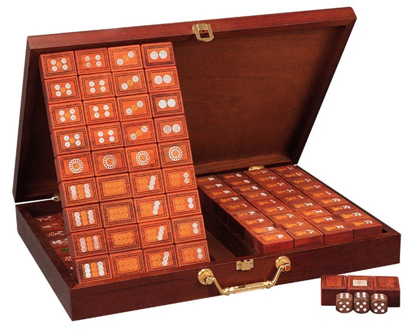 KAI TAI INC Unique ROSE WOOD Mahjong Set 144 Wooden Tiles. Perfect gift for Christmas / Chinese New Year / Home Decor