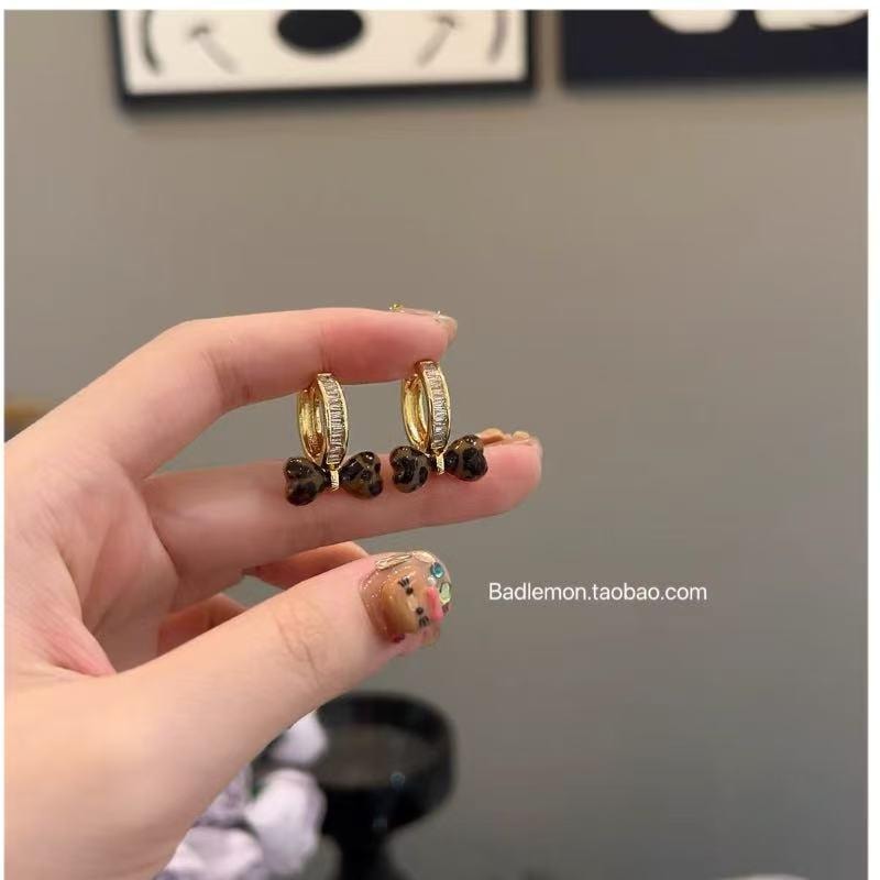  甄选好物 甜酷豹纹蝴蝶结满钻耳扣精致设计时尚ins925银针耳环  1对