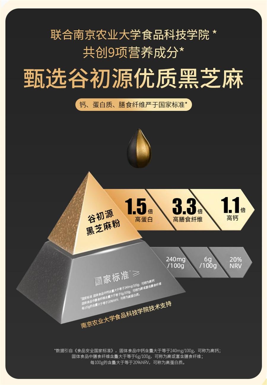 【中国直邮】 谷初源 熟黑芝麻核桃桑葚粉糊现磨五黑米黑豆无蔗糖  600g/罐