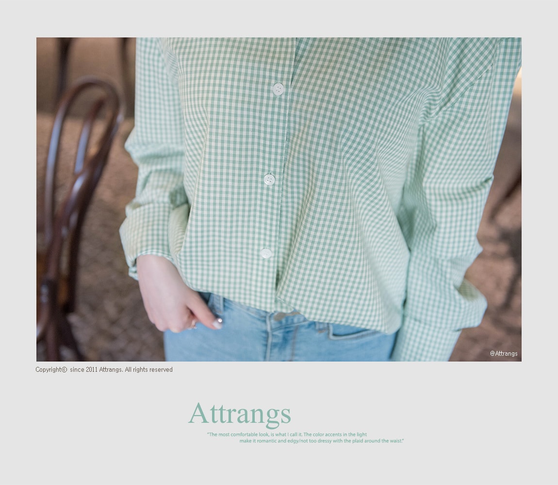 【韩国直邮】ATTRANGS 甜蜜色彩组成彩色扣子装饰Y领开襟衫 薄荷色 均码