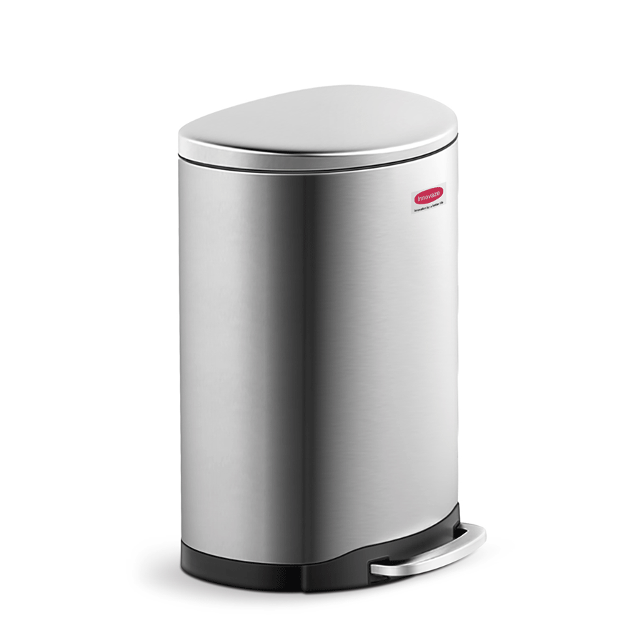 Step Trash Can Semi Round Stylish Garbage Bin with Plastic Inner Bucket and Soft Slow Close Lid - 12L Silver