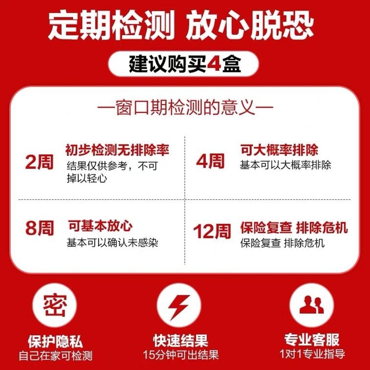 【中国直邮】 可孚 艾滋病检测试纸hiv检测纸四合一高精准自检双检 1人份/盒