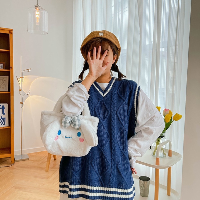 Sanrio 三麗鷗可愛毛絨手提袋 毛茸茸小挎包 女生軟萌 時尚可愛-庫洛米 Kuromi 1個