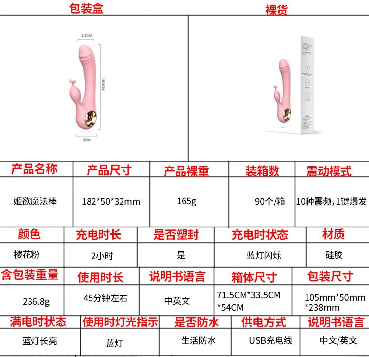 【中国直邮】姬欲 情趣用品 女用多频震动魔法棒 樱花粉款