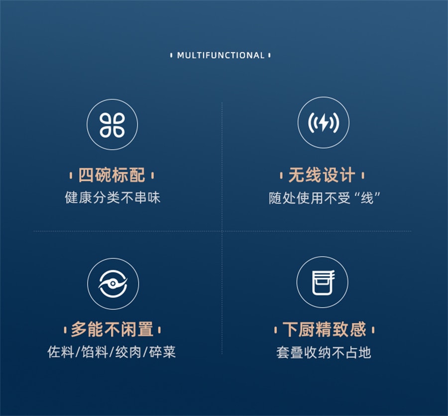 【中国直邮】东菱  绞肉机电动小型料理机多功能绞菜碎肉搅拌机百味佐料机  钛金灰无线款