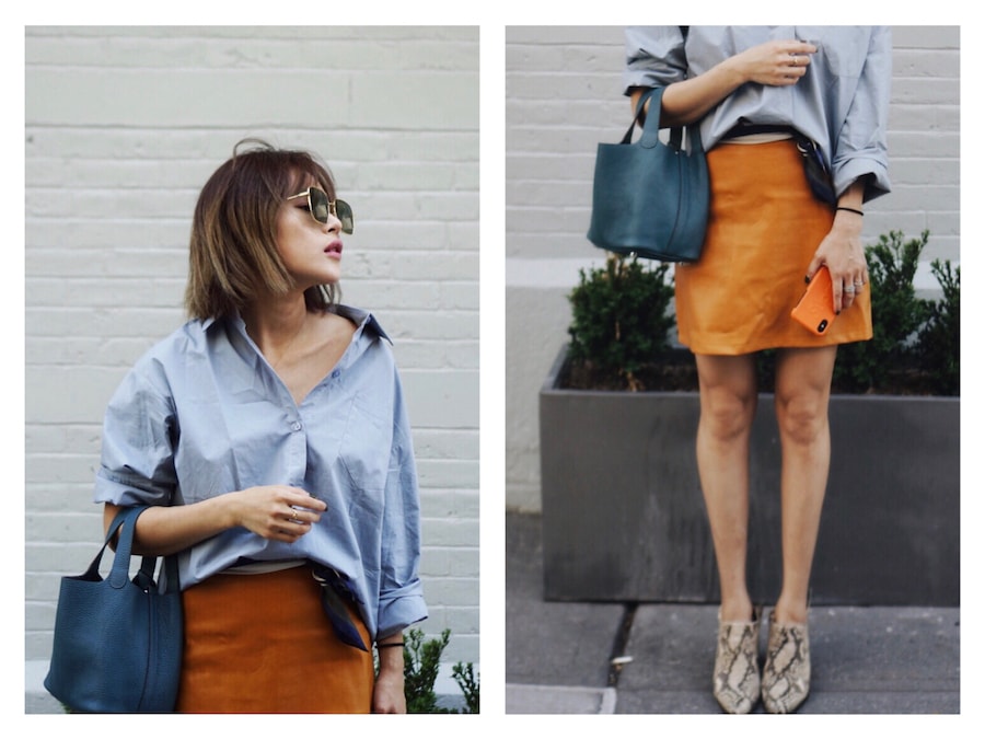 Blue Leather Bucket Bag One-size