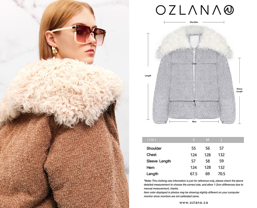 【中国直邮】OZLANA女2023冬季新品可拆卸下摆多穿针织面料鸭绒保暖外套 卷羊毛领多穿针织羽绒服 灰色 S 发货需5-15工作日